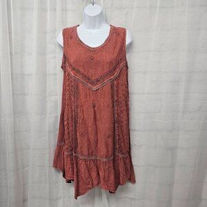 My Choice Salmon Mineral Washed Sleeveless Mini Dress Boho Hippie Granola OSFM